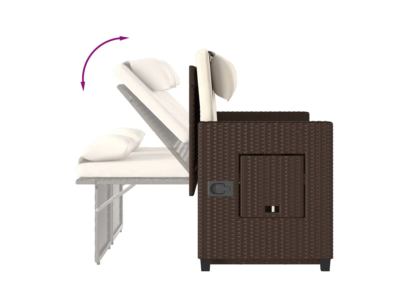 Banc inclinable de jardin avec coussins marron résine tressée