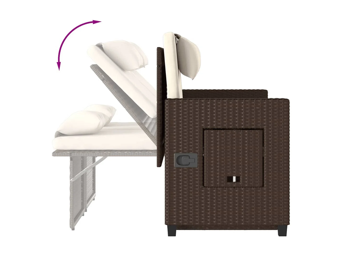 Banc inclinable de jardin avec coussins marron résine tressée