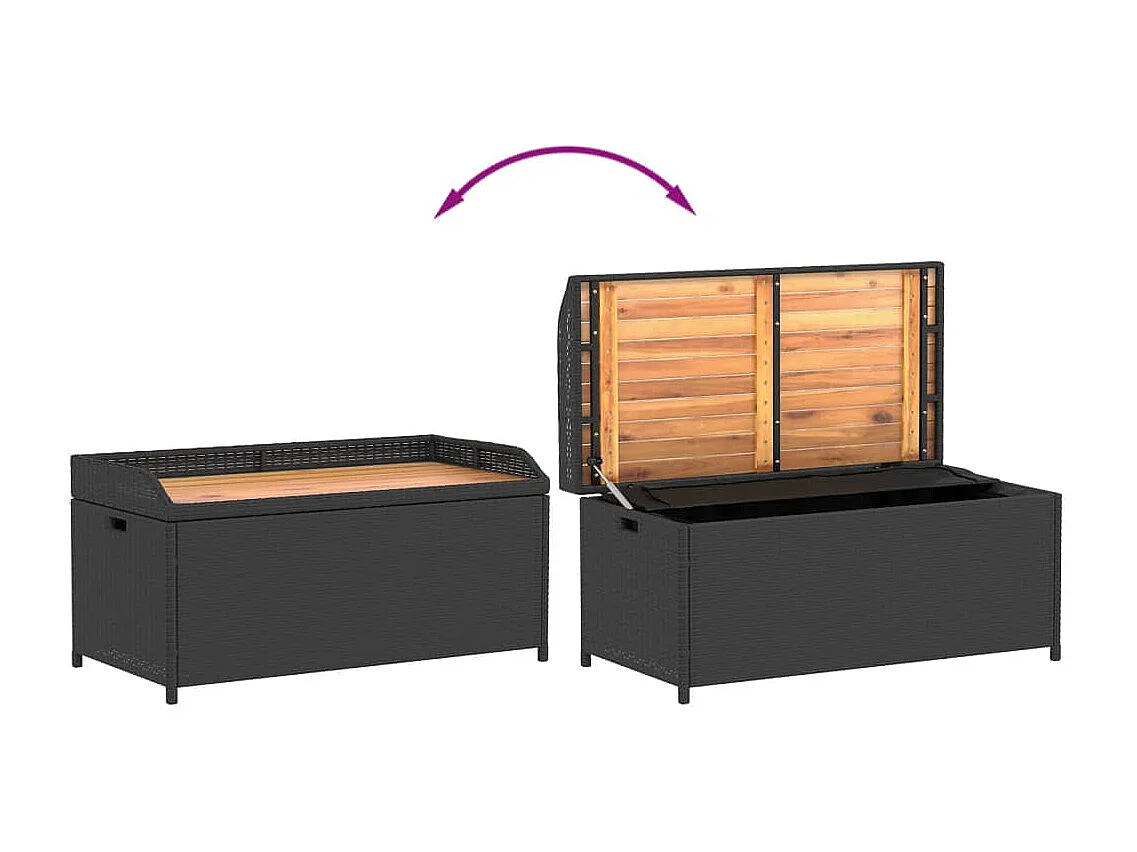 Banc de rangement noir résine tressée et bois d'acacia