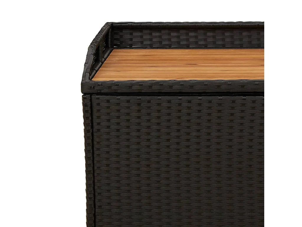 Banc de rangement noir résine tressée et bois d'acacia