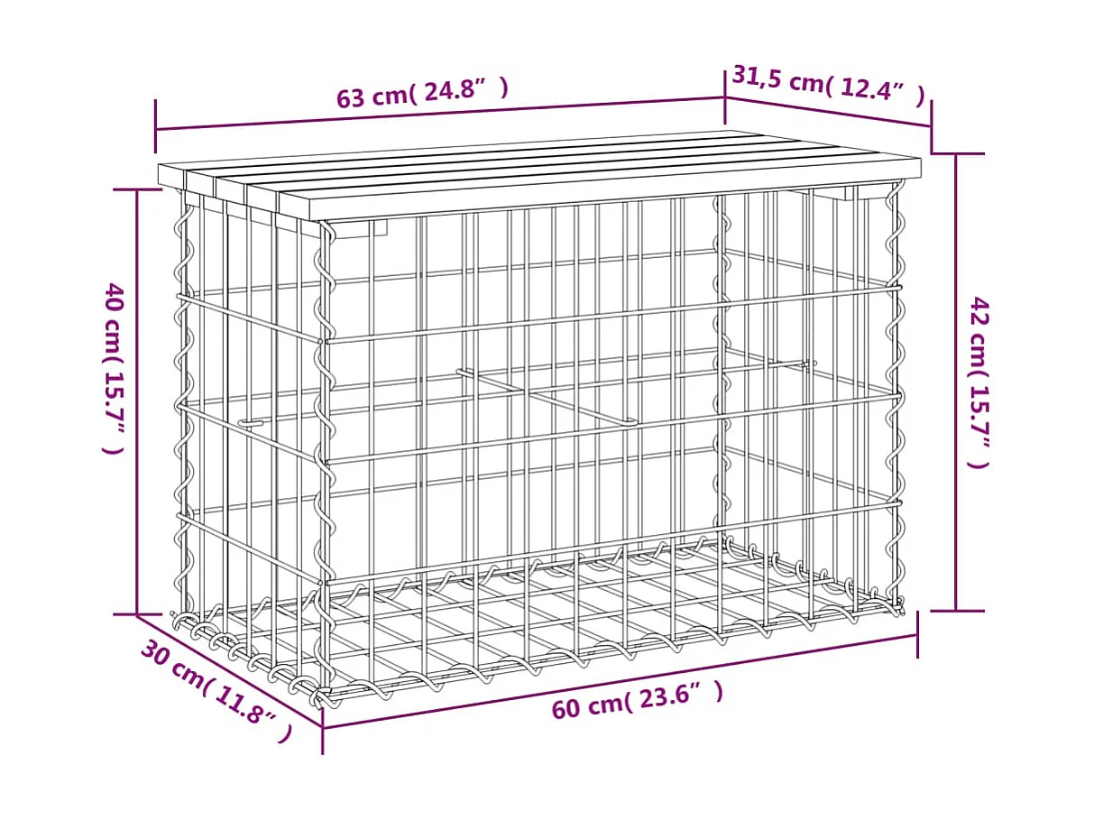Banc de jardin design gabion 63x31,5x42 bois de pin imprégné