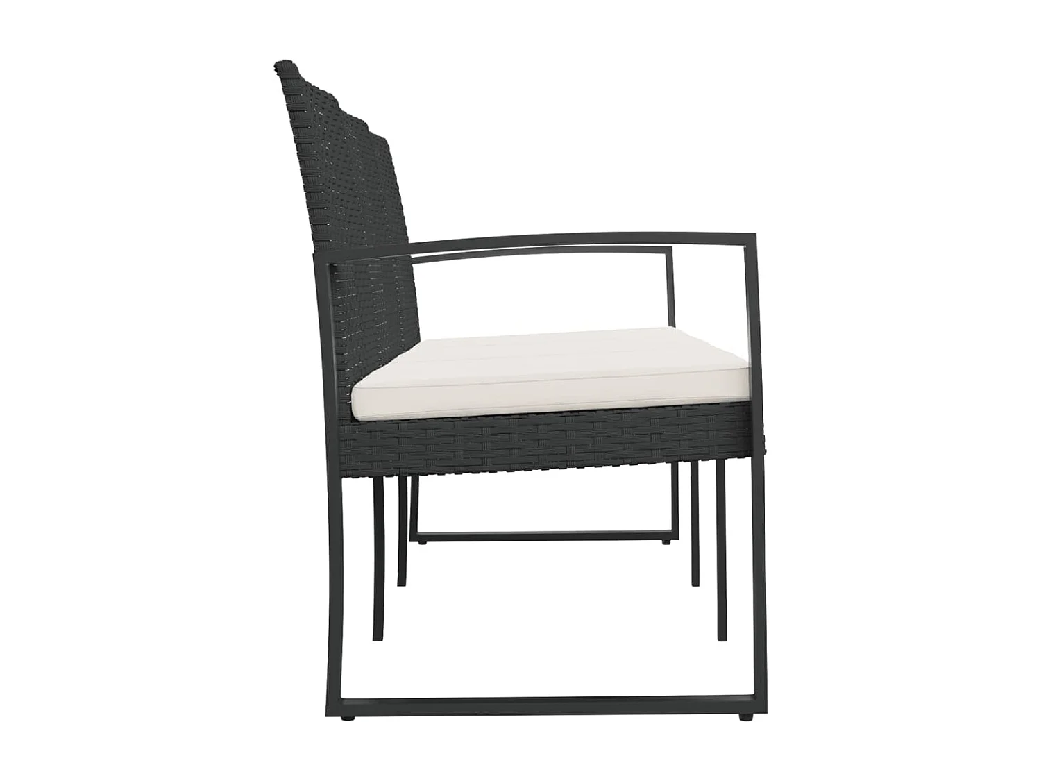 Banc de jardin à 3 places avec coussins noir rotin PP