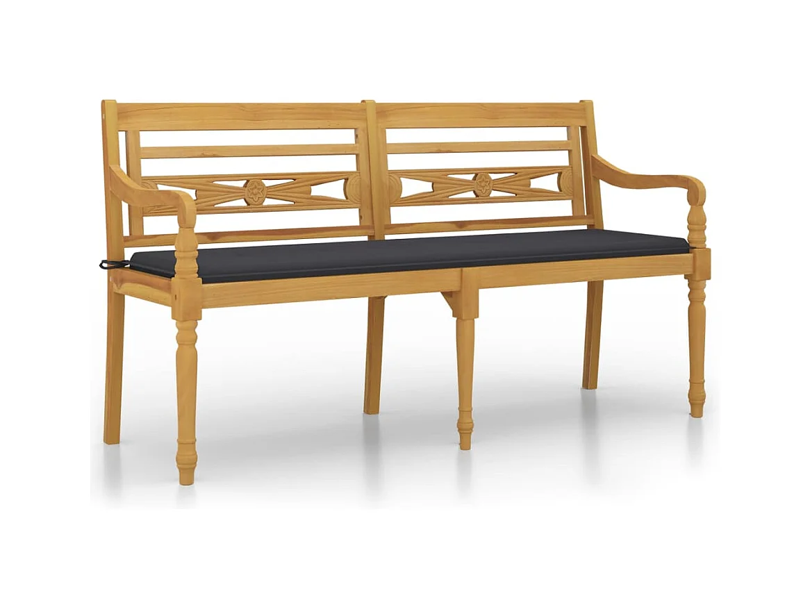 Banc Batavia avec coussin anthracite 150cm Bois de teck massif
