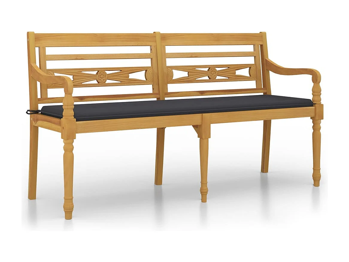Banc Batavia avec coussin anthracite 150cm Bois de teck massif