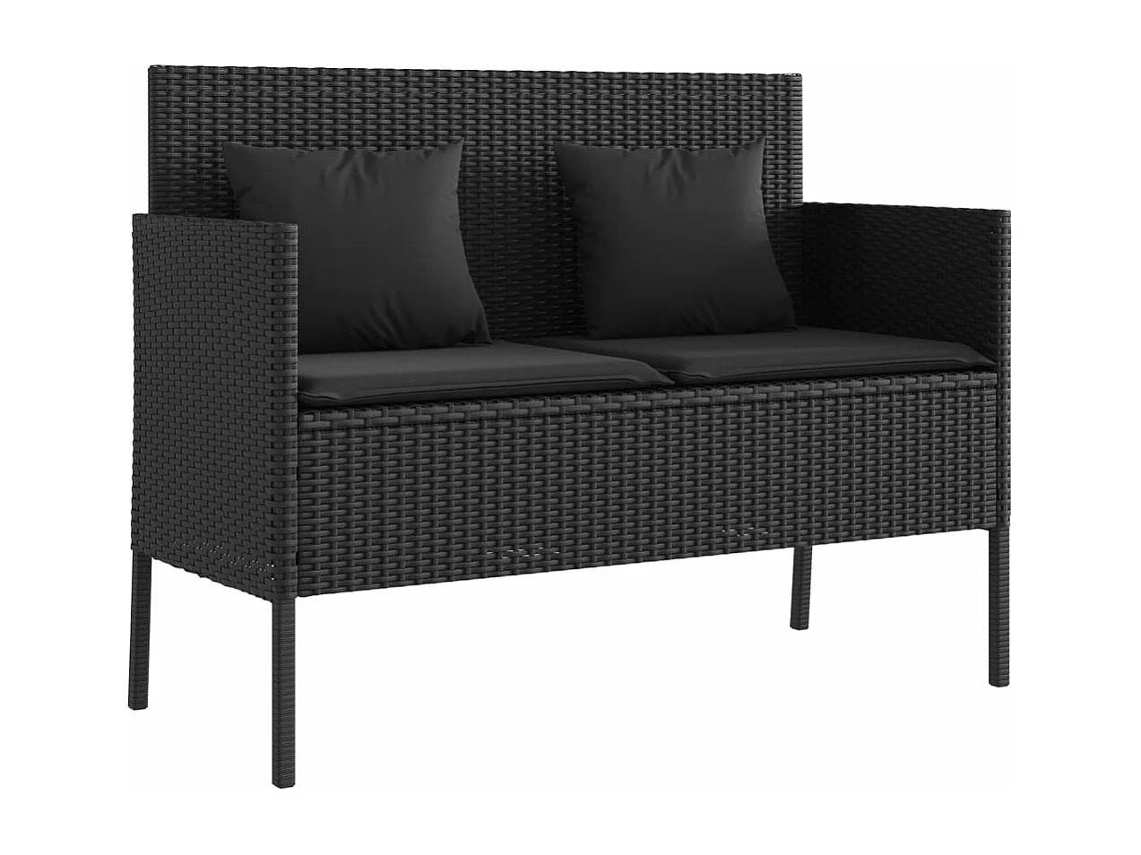 Banc de jardin avec coussins noir résine tressée