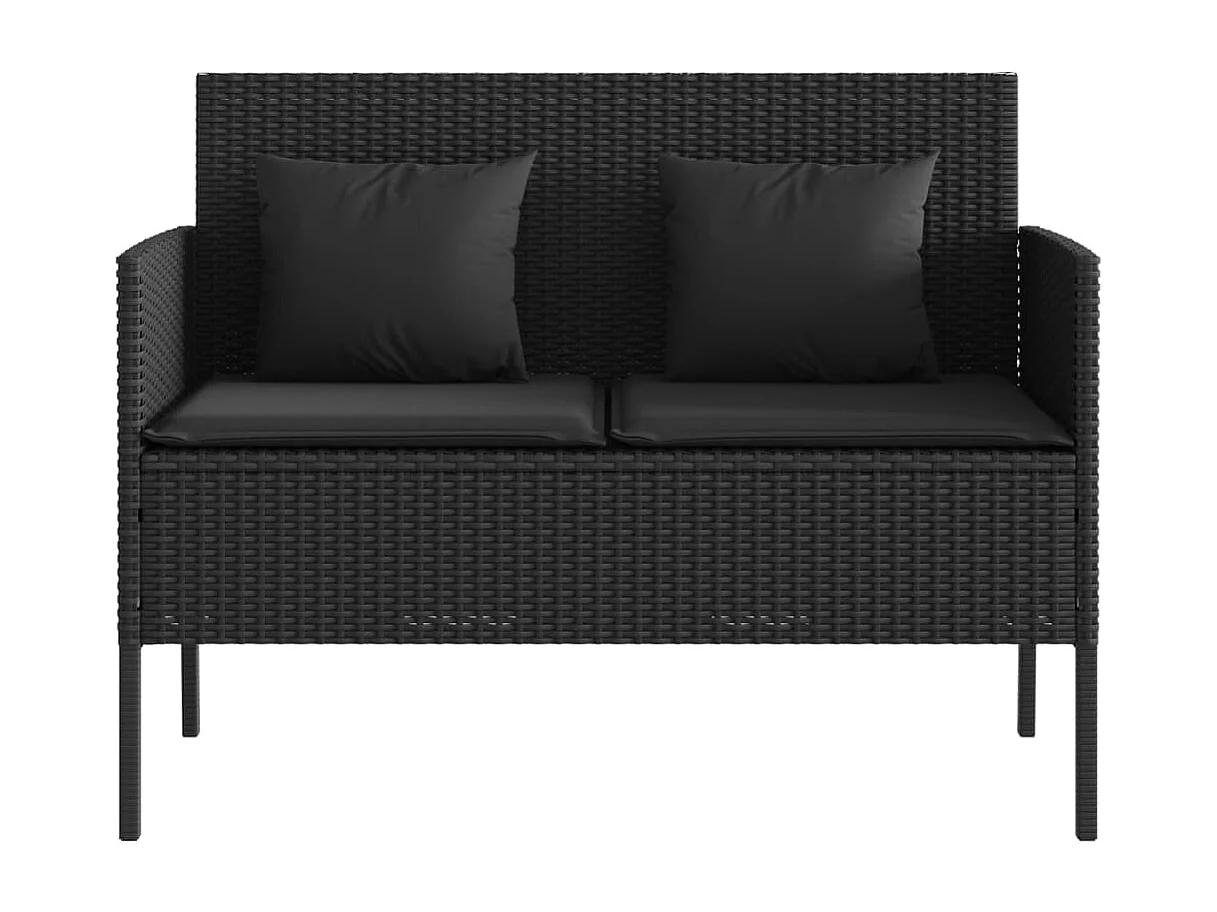 Banc de jardin avec coussins noir résine tressée