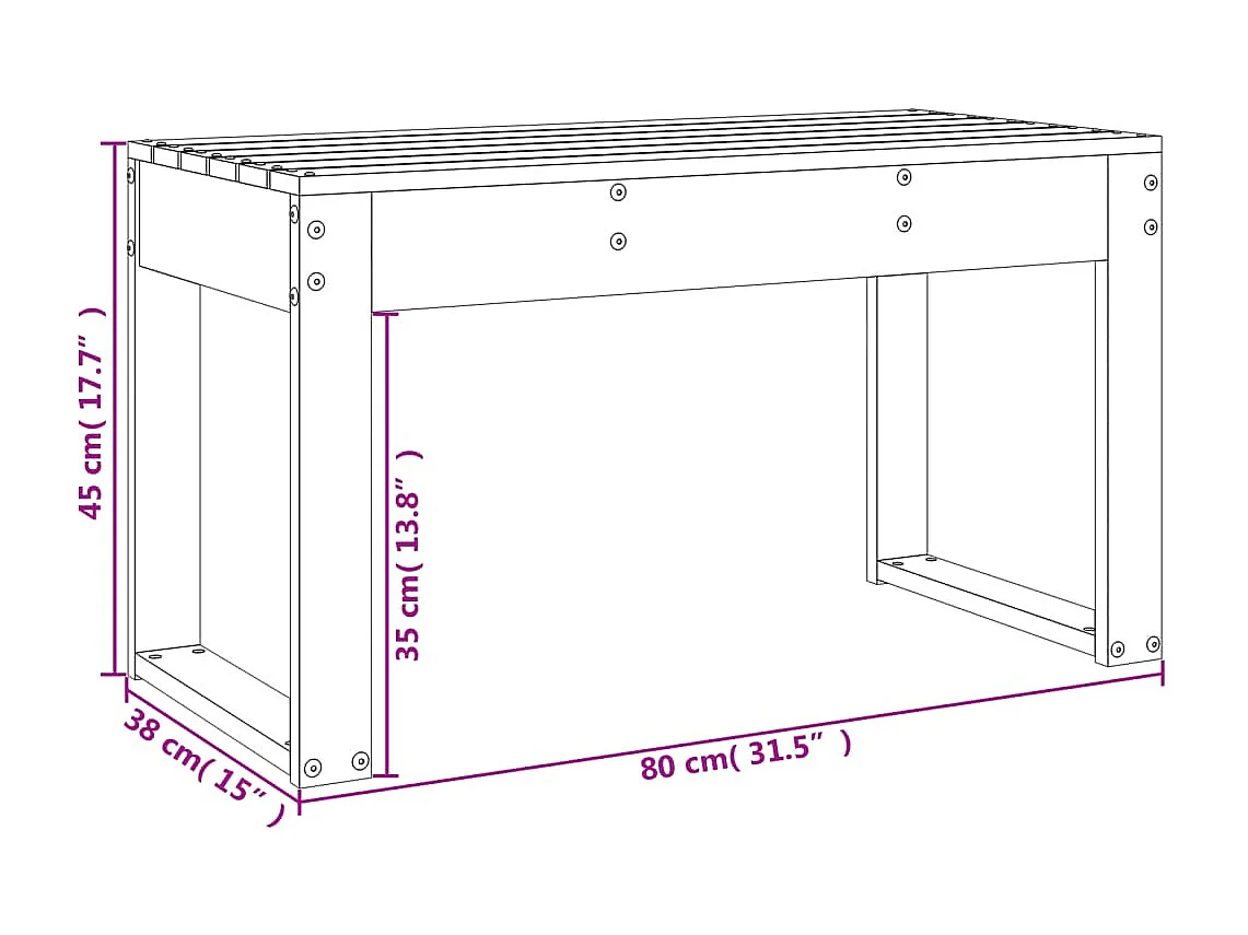 Banc de jardin noir 80x38x45 bois massif de pin