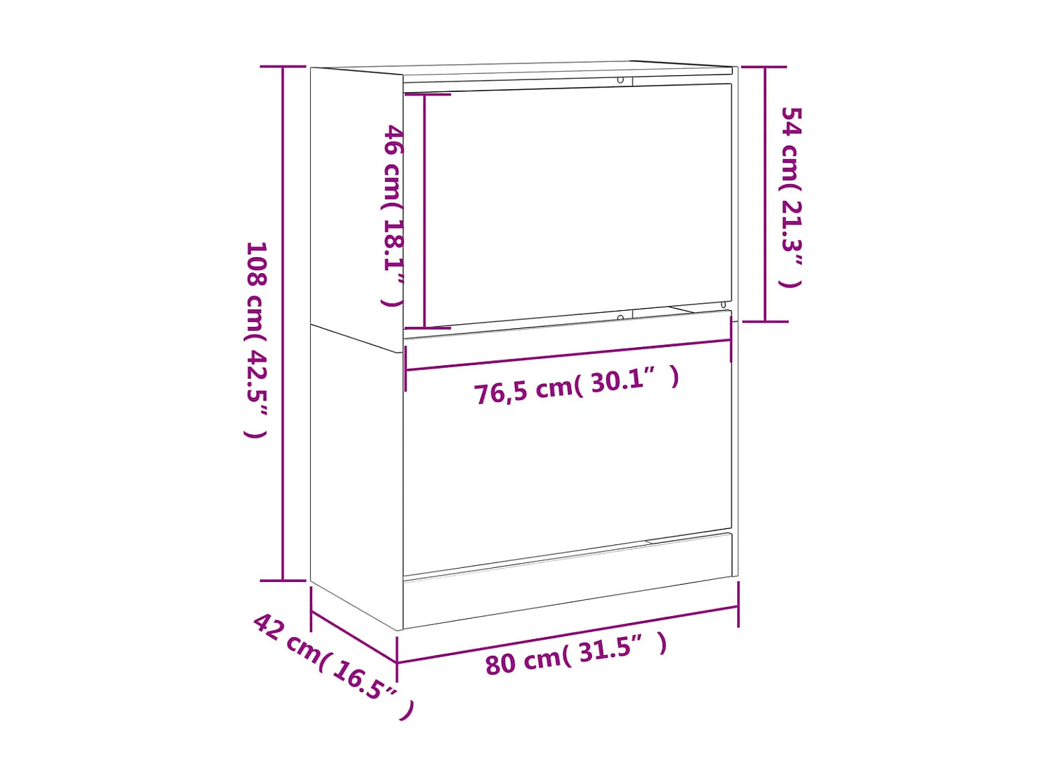 Armoire à chaussures 2 tiroirs rabattables blanc 80x42x108