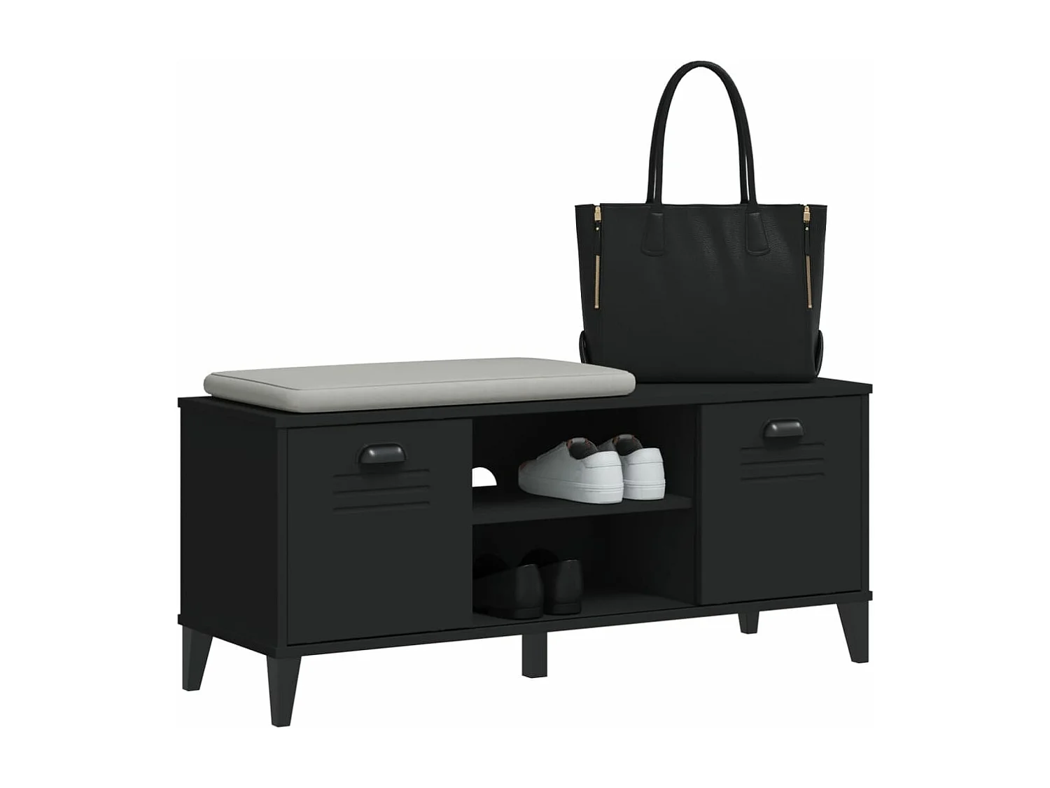 Banc à chaussures VIKEN noir 106x35x45 bois massif de pin