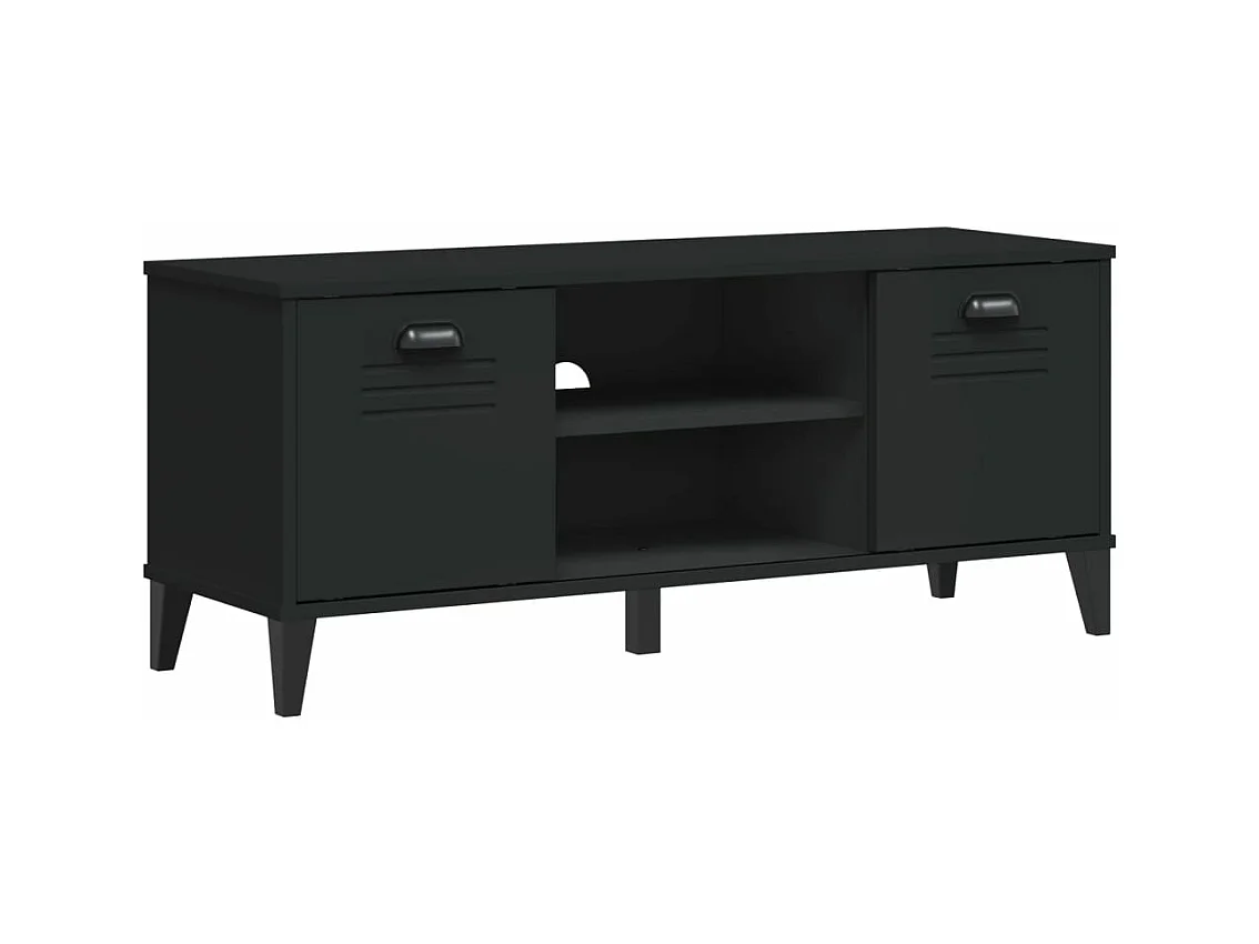 Banc à chaussures VIKEN noir 106x35x45 bois massif de pin