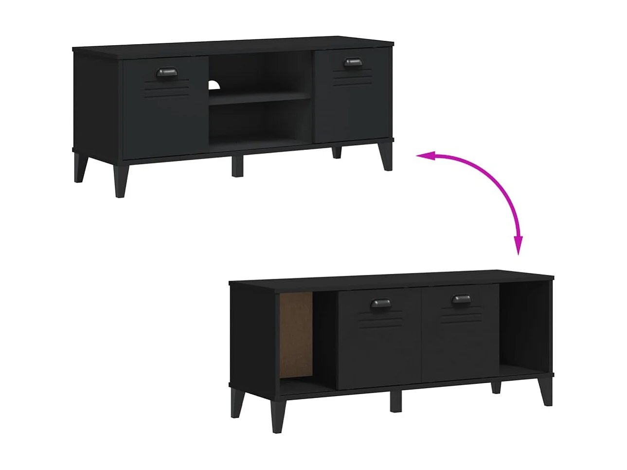 Banc à chaussures VIKEN noir 106x35x45 bois massif de pin