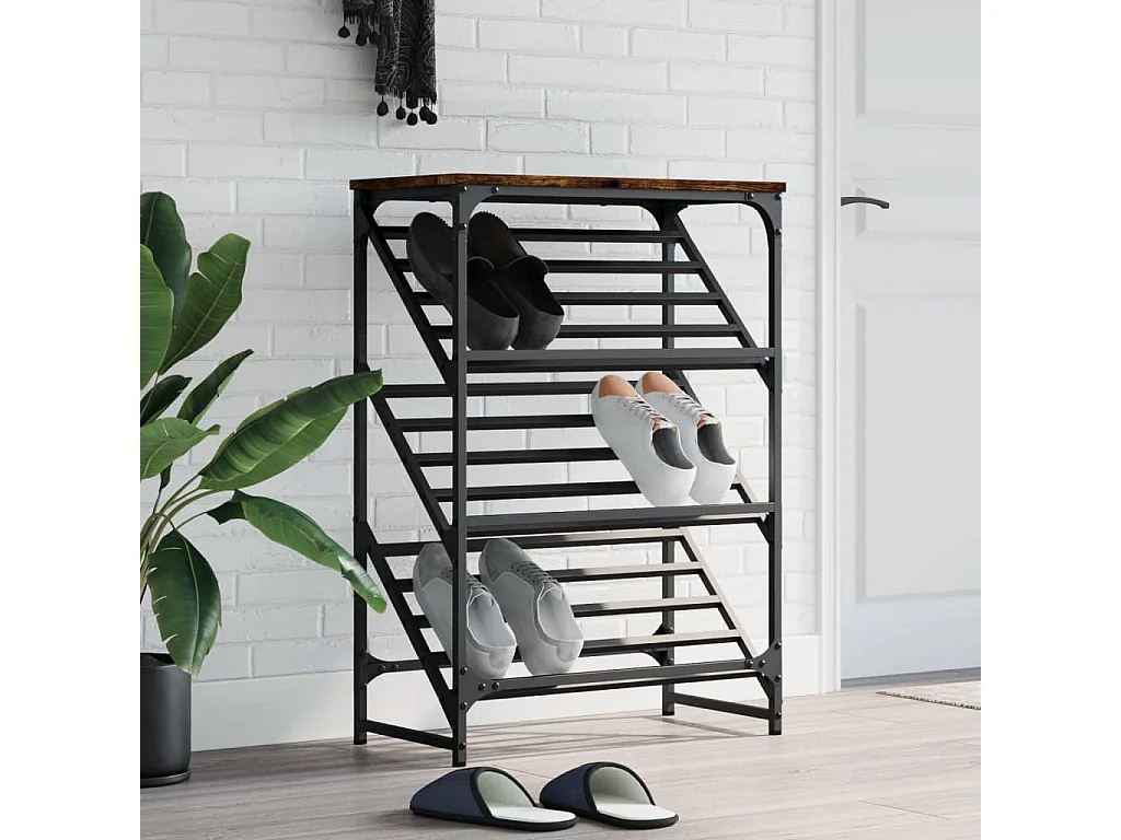 Étagère à chaussures chêne fumé 60x30x85 bois d'ingénierie