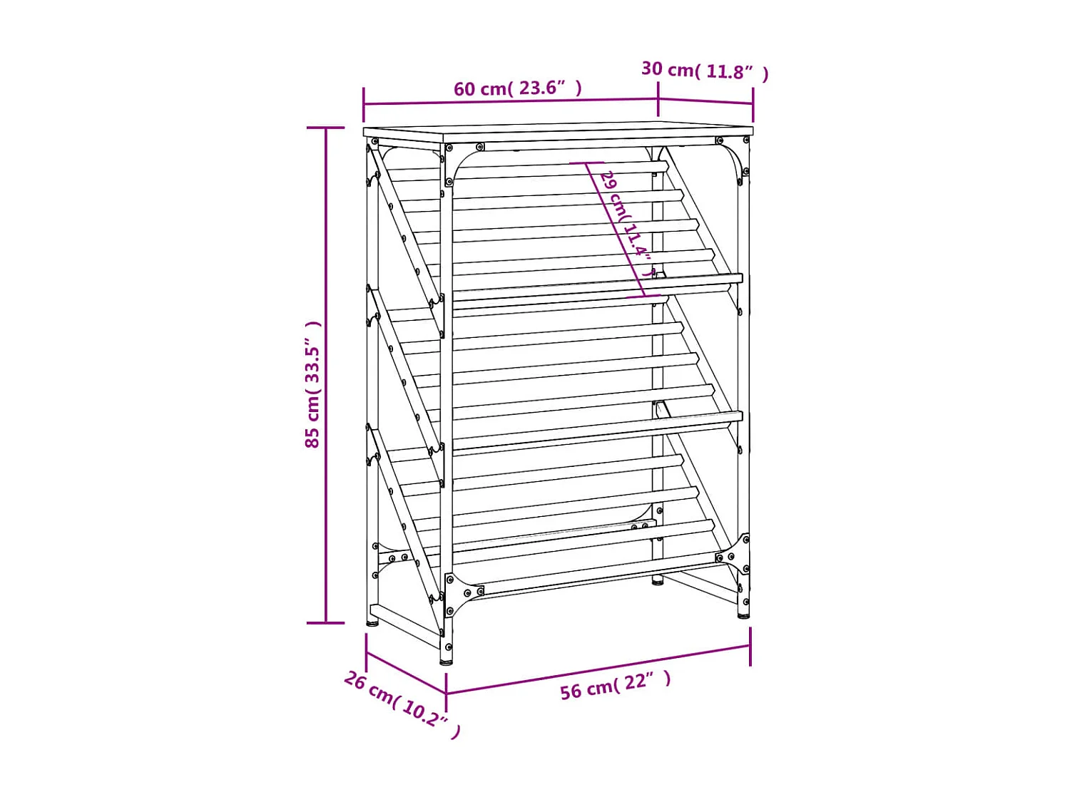Étagère à chaussures chêne fumé 60x30x85 bois d'ingénierie