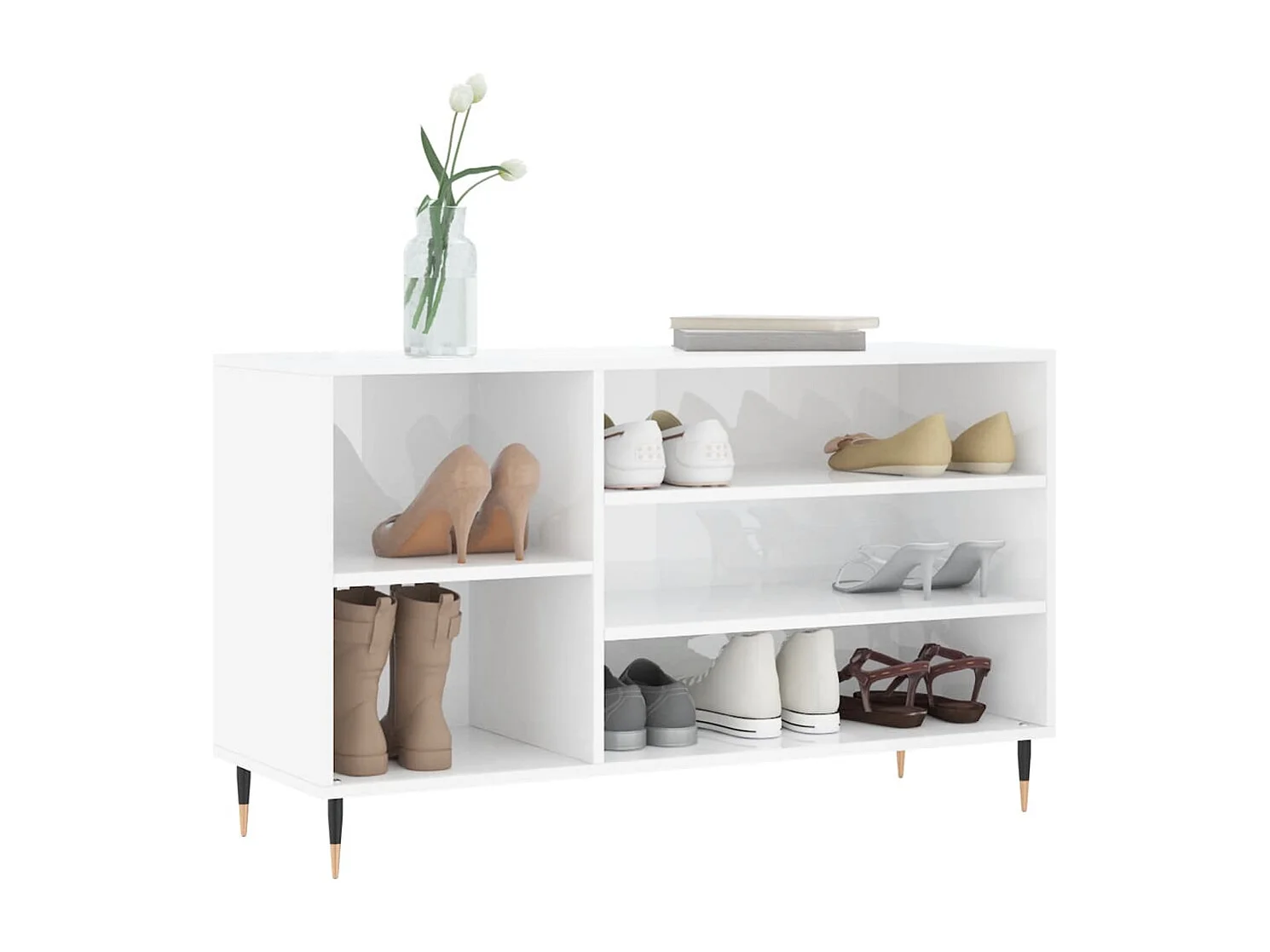 Armoire à chaussure Blanc brillant 102x36x60 Bois ingénierie