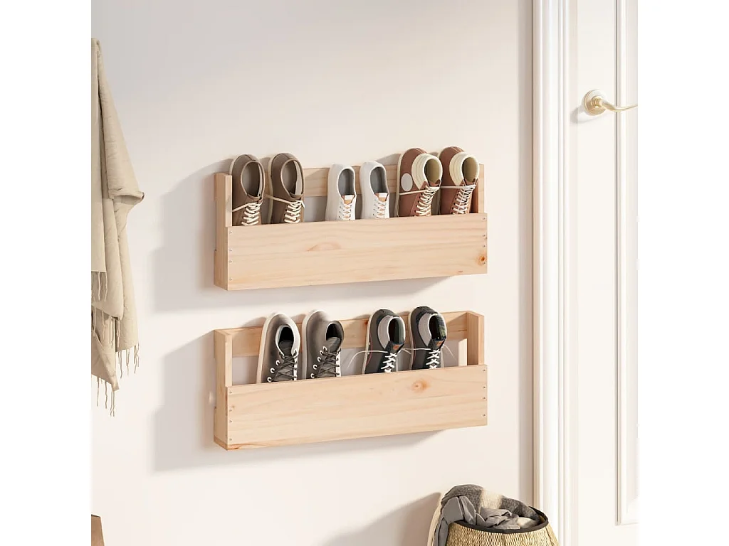 Étagères à chaussures murales 2 pcs 59x9x23 Pin massif