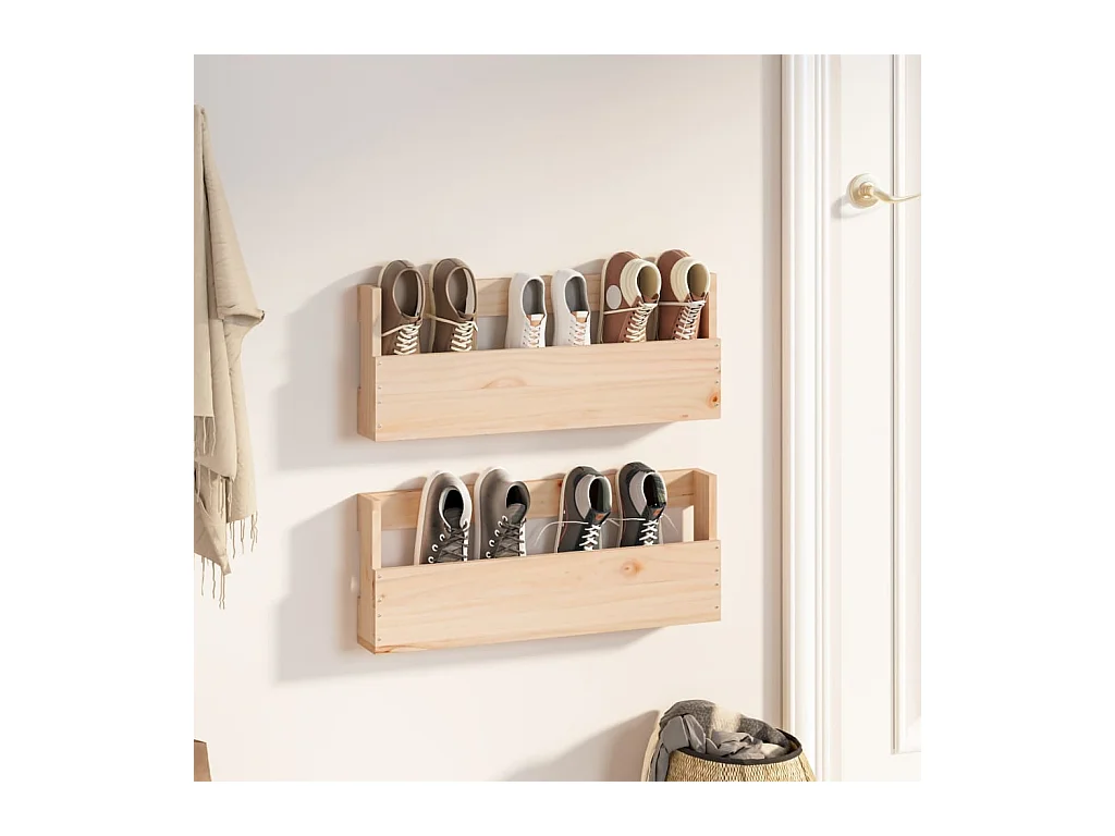 Étagères à chaussures murales 2 pcs 59x9x23 Pin massif