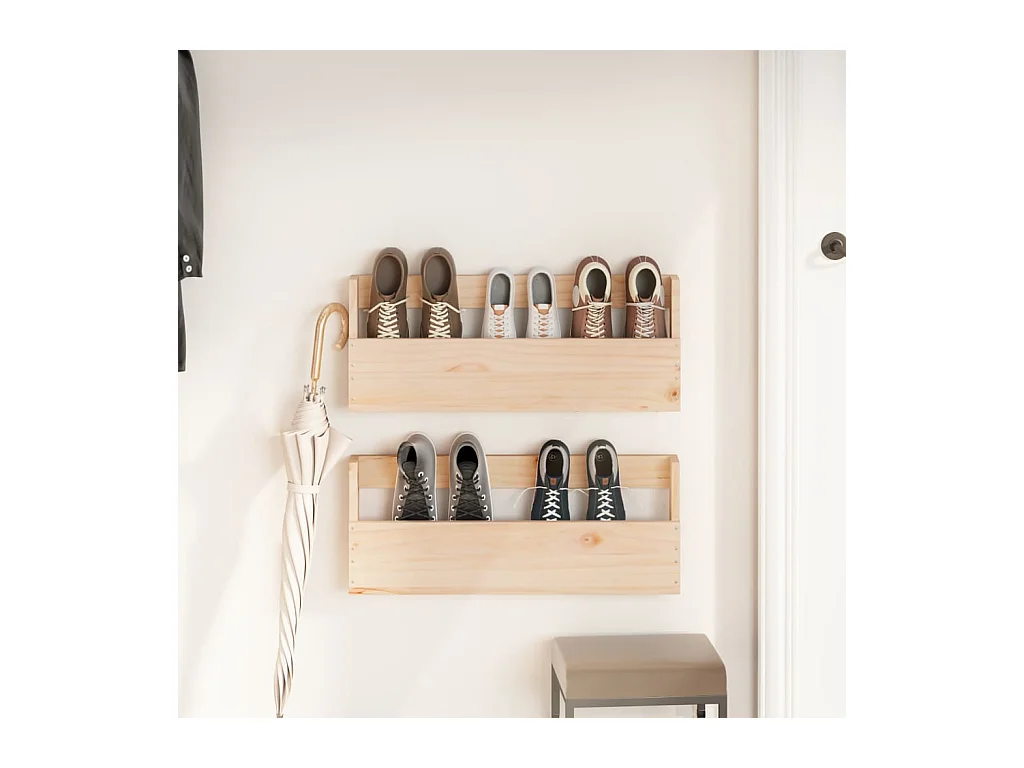 Étagères à chaussures murales 2 pcs 59x9x23 Pin massif