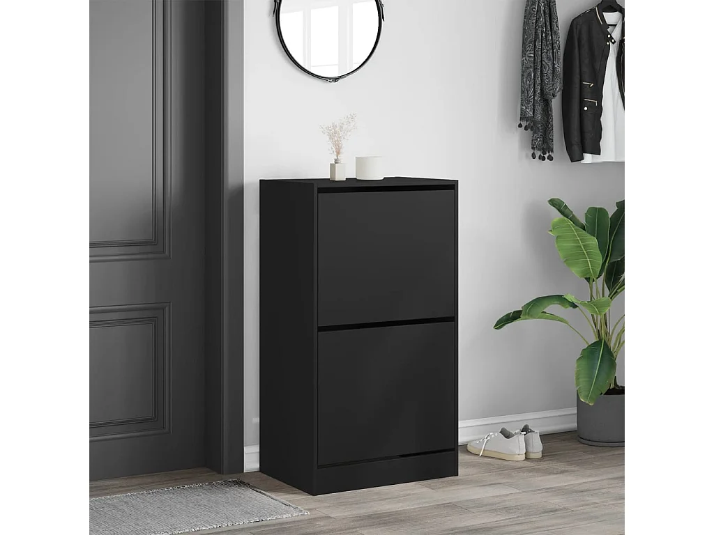 Armoire à chaussures 2 tiroirs rabattables noir 60x42x108