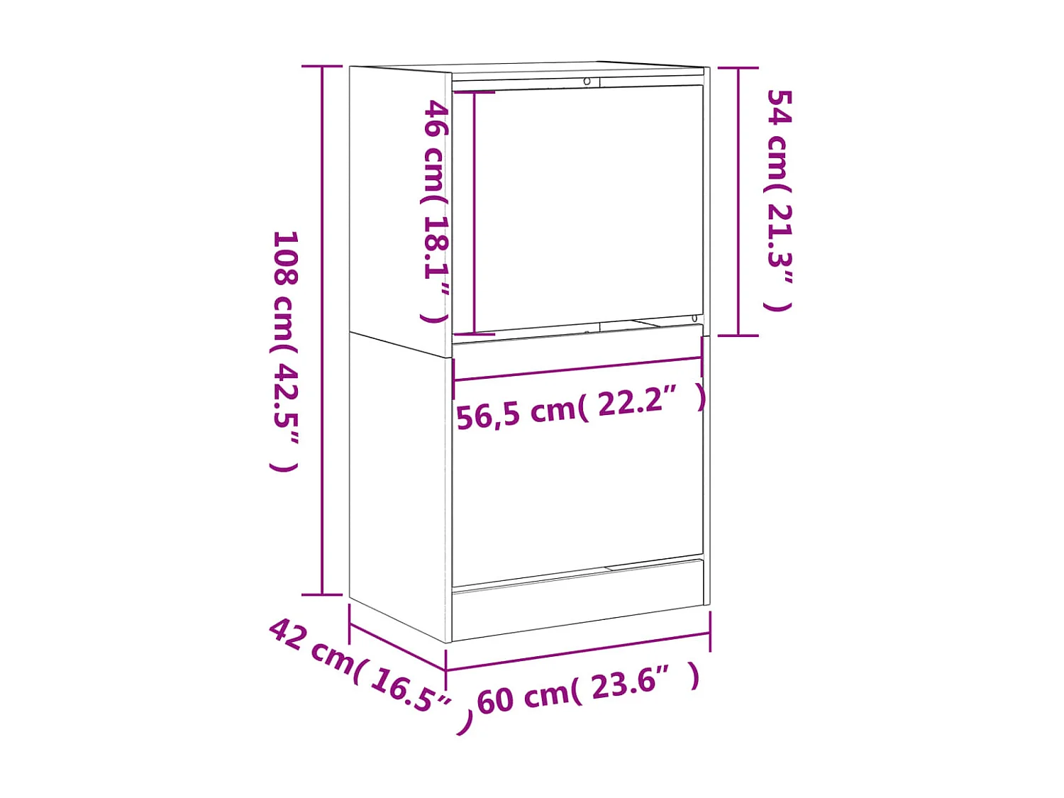 Armoire à chaussures 2 tiroirs rabattables noir 60x42x108