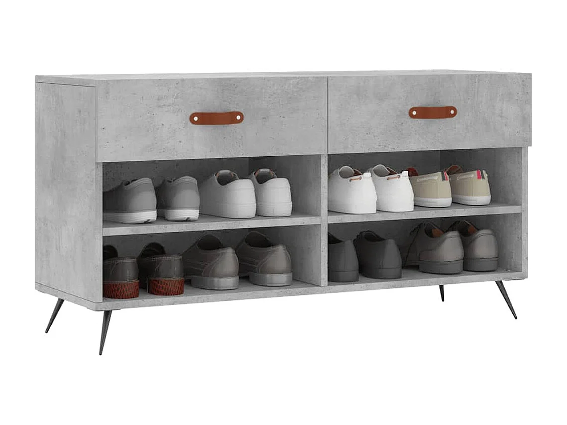 Banc à chaussures gris béton 102x35x55 bois d'ingénierie