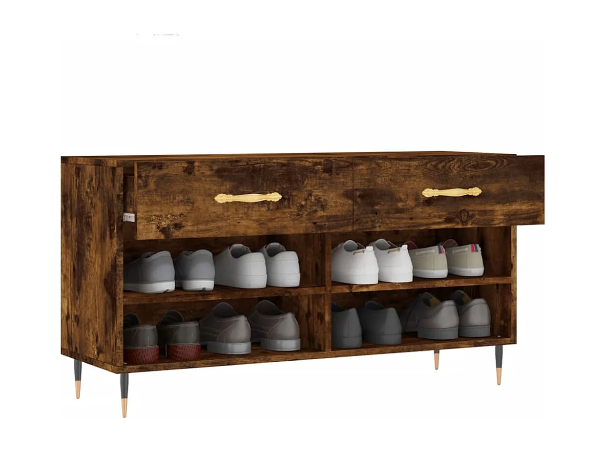 Banc à chaussures chêne fumé 102x35x55 bois d'ingénierie