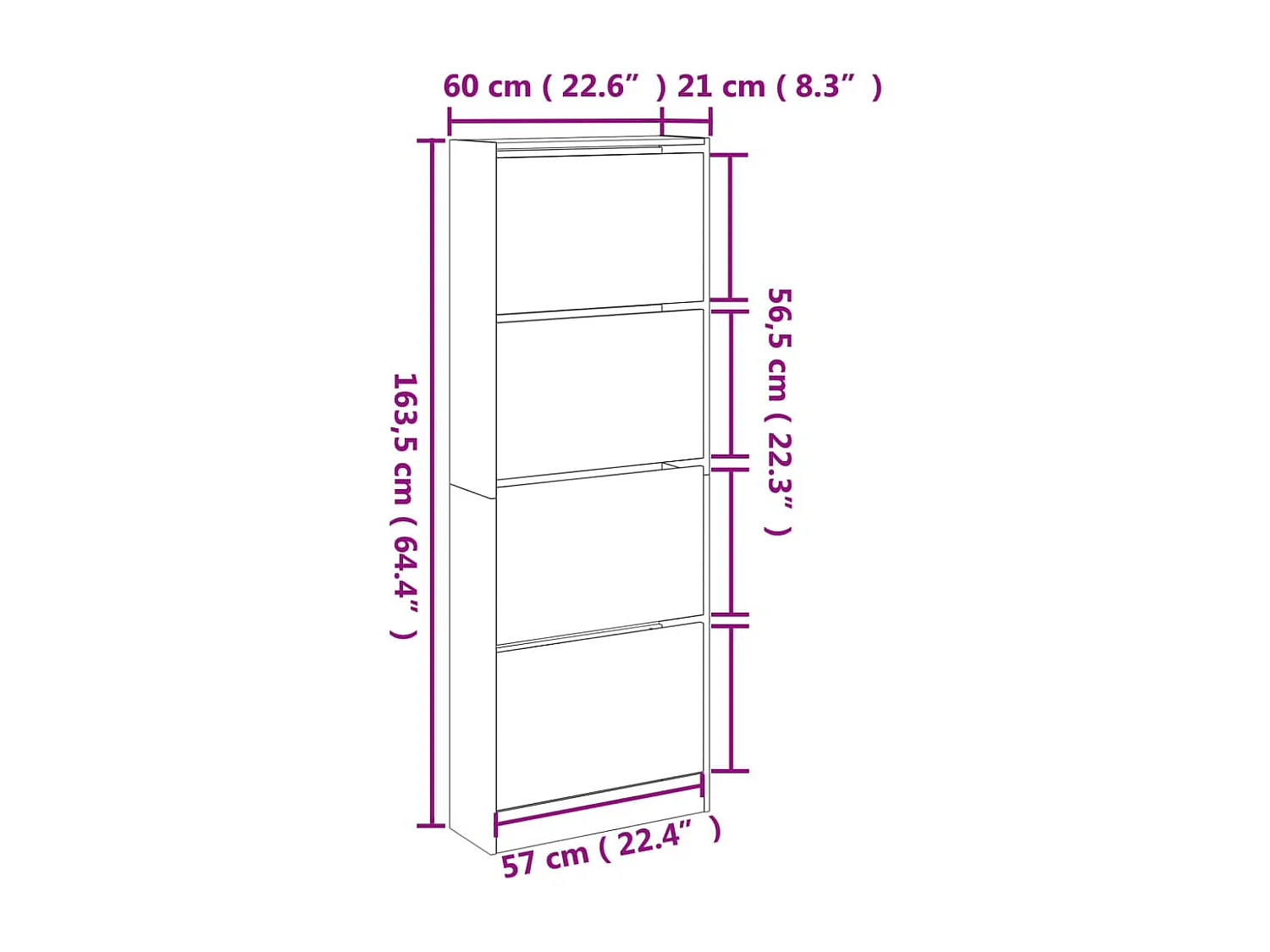 Armoire à chaussures blanc 60x21x163,5 bois d'ingénierie