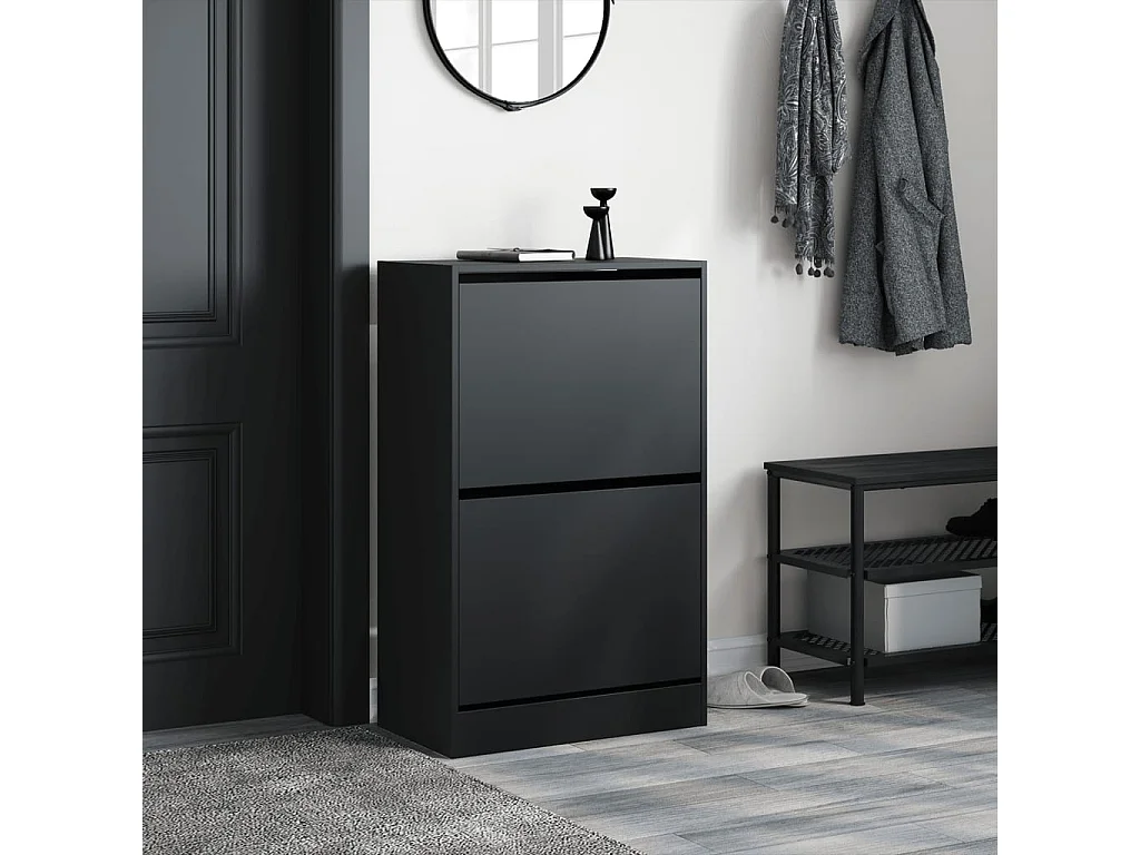 Armoire à chaussures noir 60x34x96,5 bois d'ingénierie