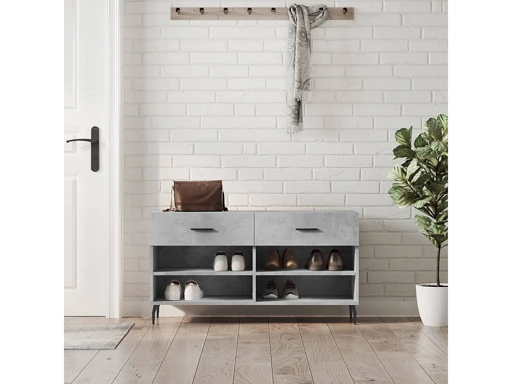 Banc à chaussures gris béton 102x35x55 bois d'ingénierie