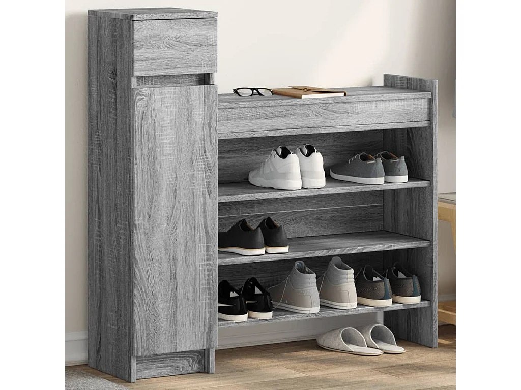 vidaXL Zapatero madera de ingeniería gris Sonoma 100,5x28x100 cm