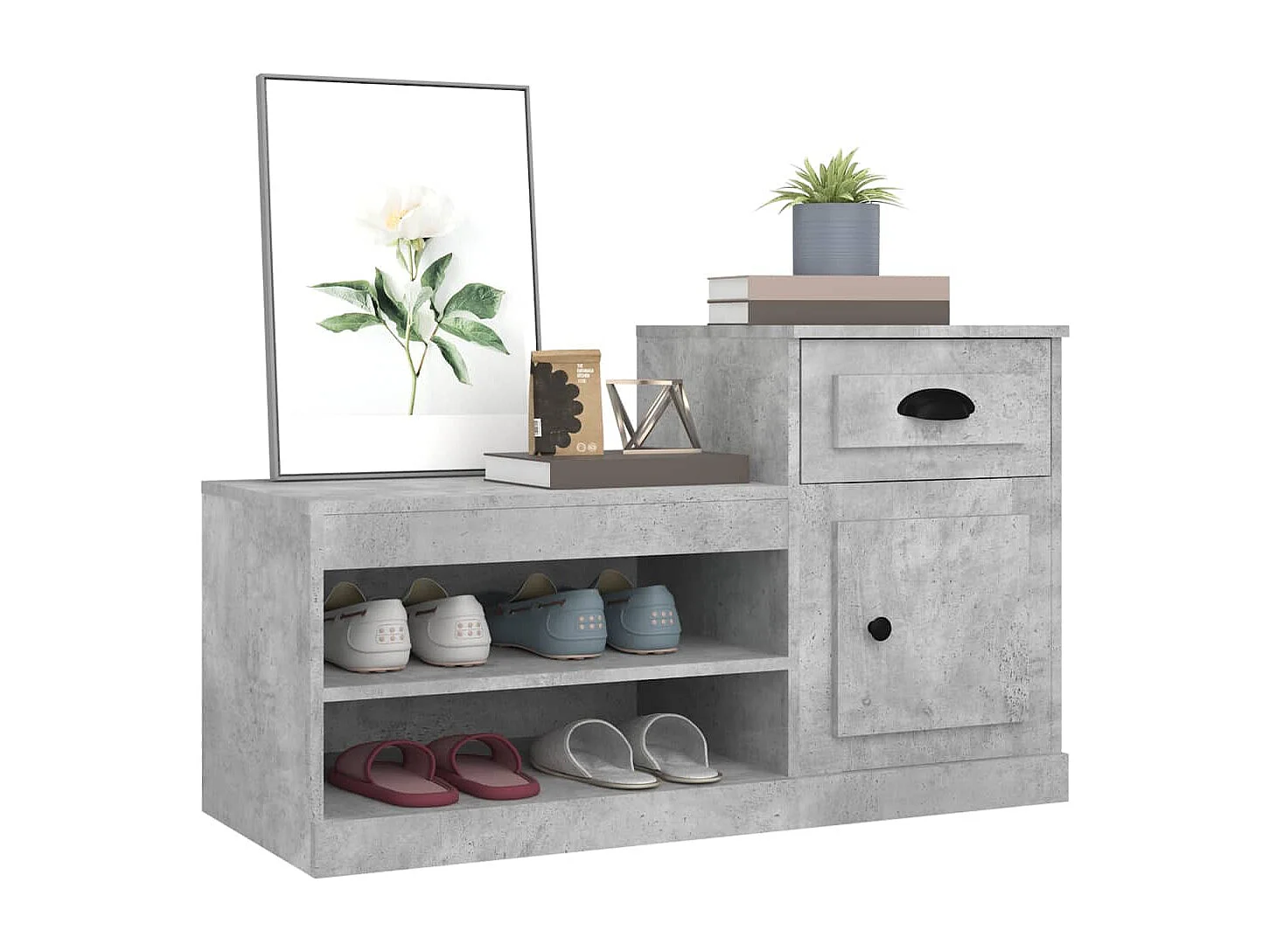 Armoire à chaussures gris béton 100x42x60 bois d'ingénierie