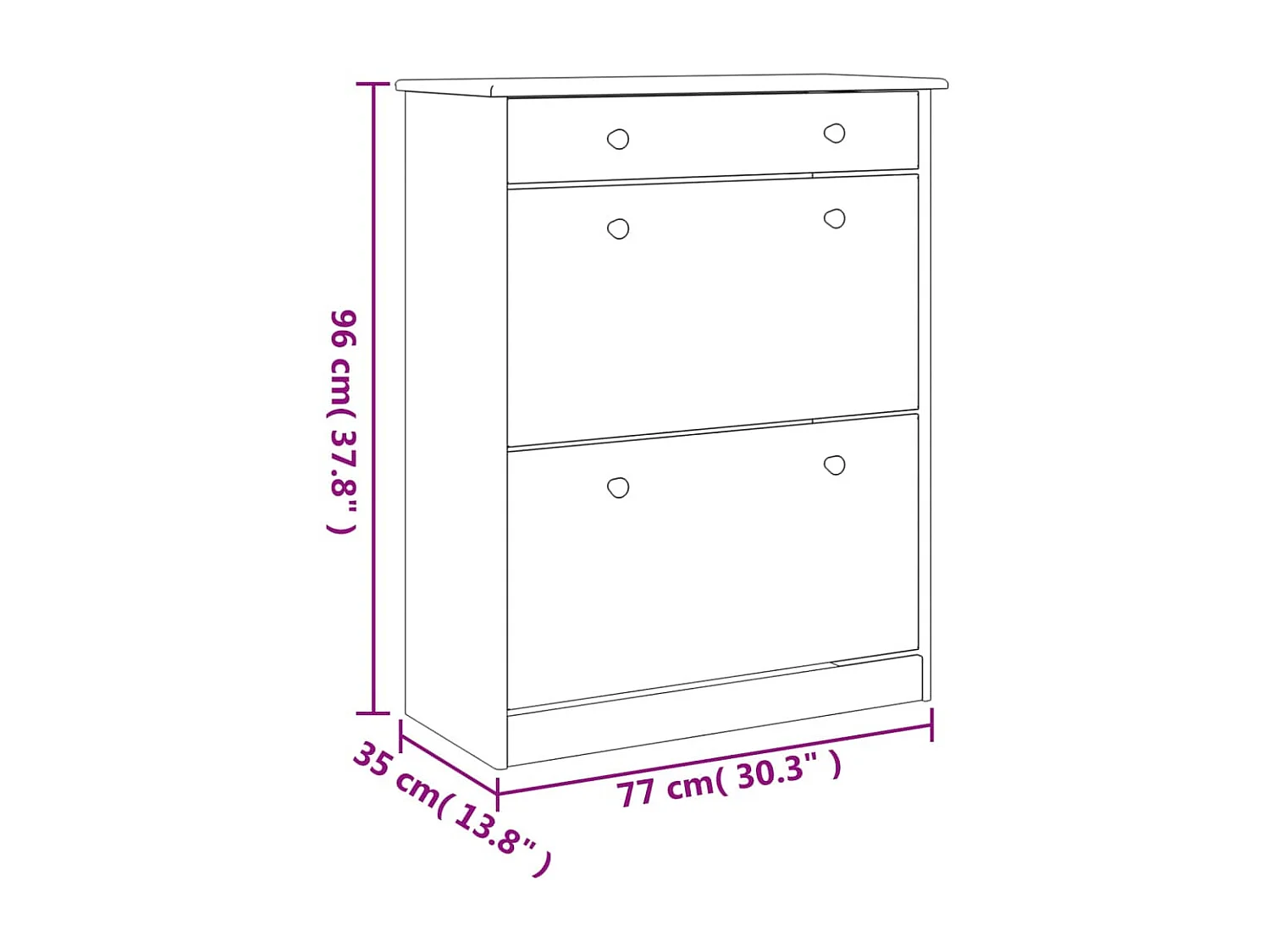 Armoire à chaussures ALTA blanc 77x35x96 bois massif de pin