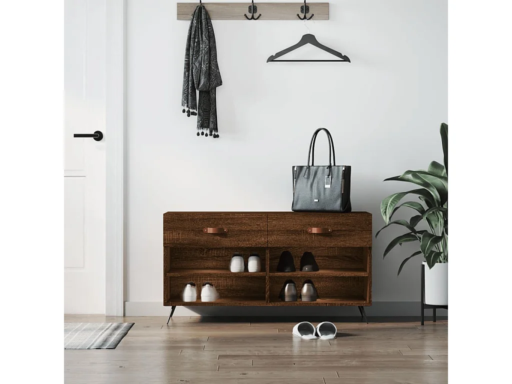 Banc à chaussures chêne marron 102x35x55 bois d'ingénierie