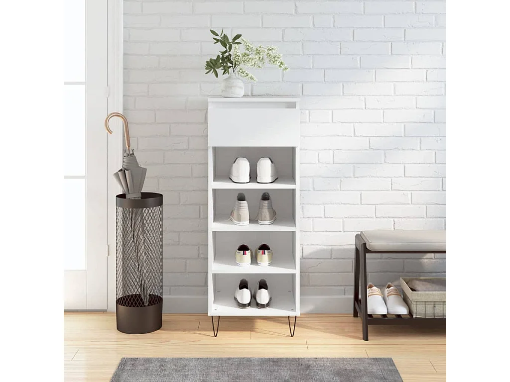 Armoire à chaussures Blanc brillant 40x36x105 Bois ingénierie