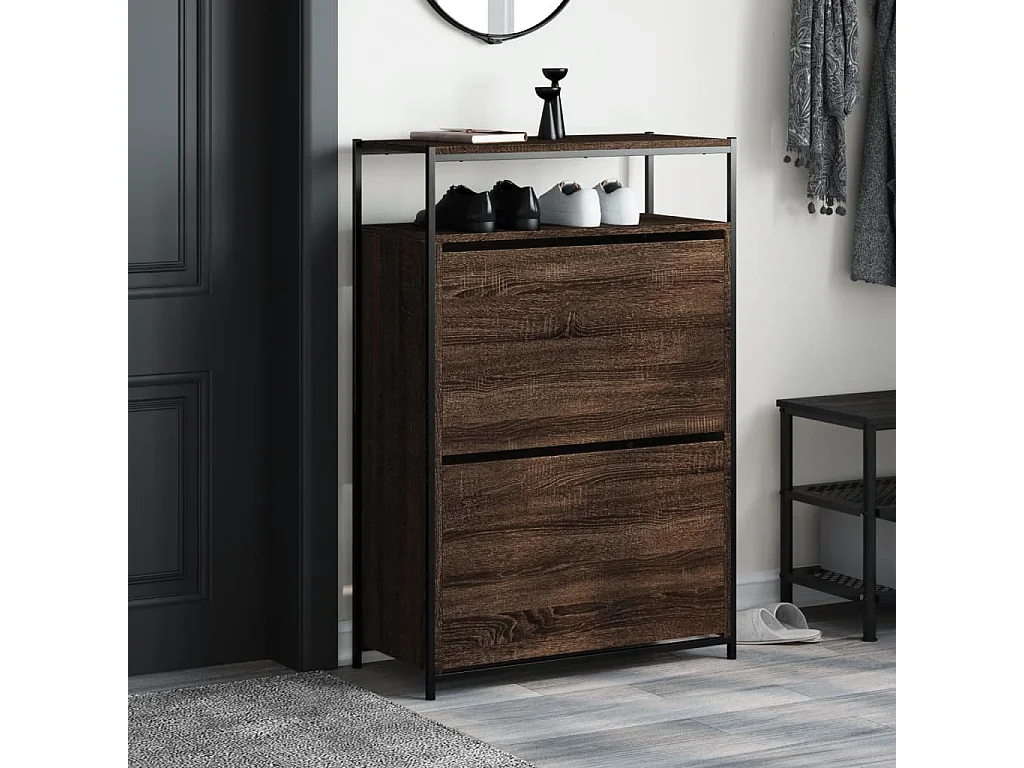 Meuble à chaussures chêne marron 75x34x112 bois d'ingénierie