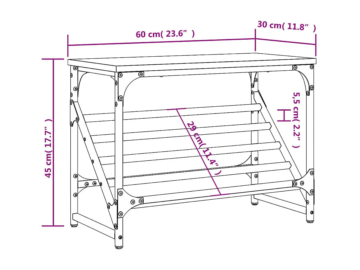 Étagère à chaussures chêne sonoma 60x30x45 bois d'ingénierie