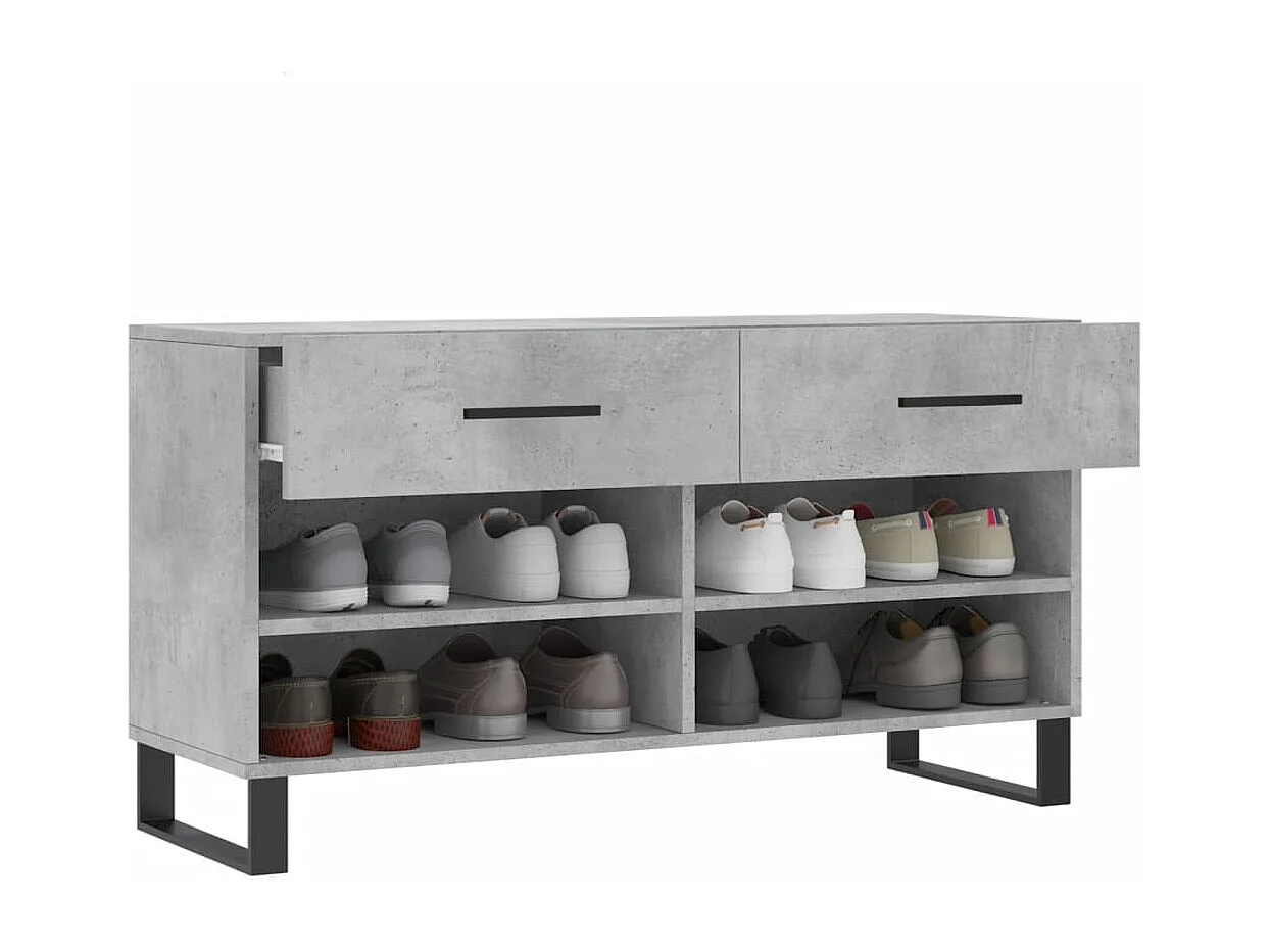 Banc à chaussures gris béton 102x35x55 bois d'ingénierie