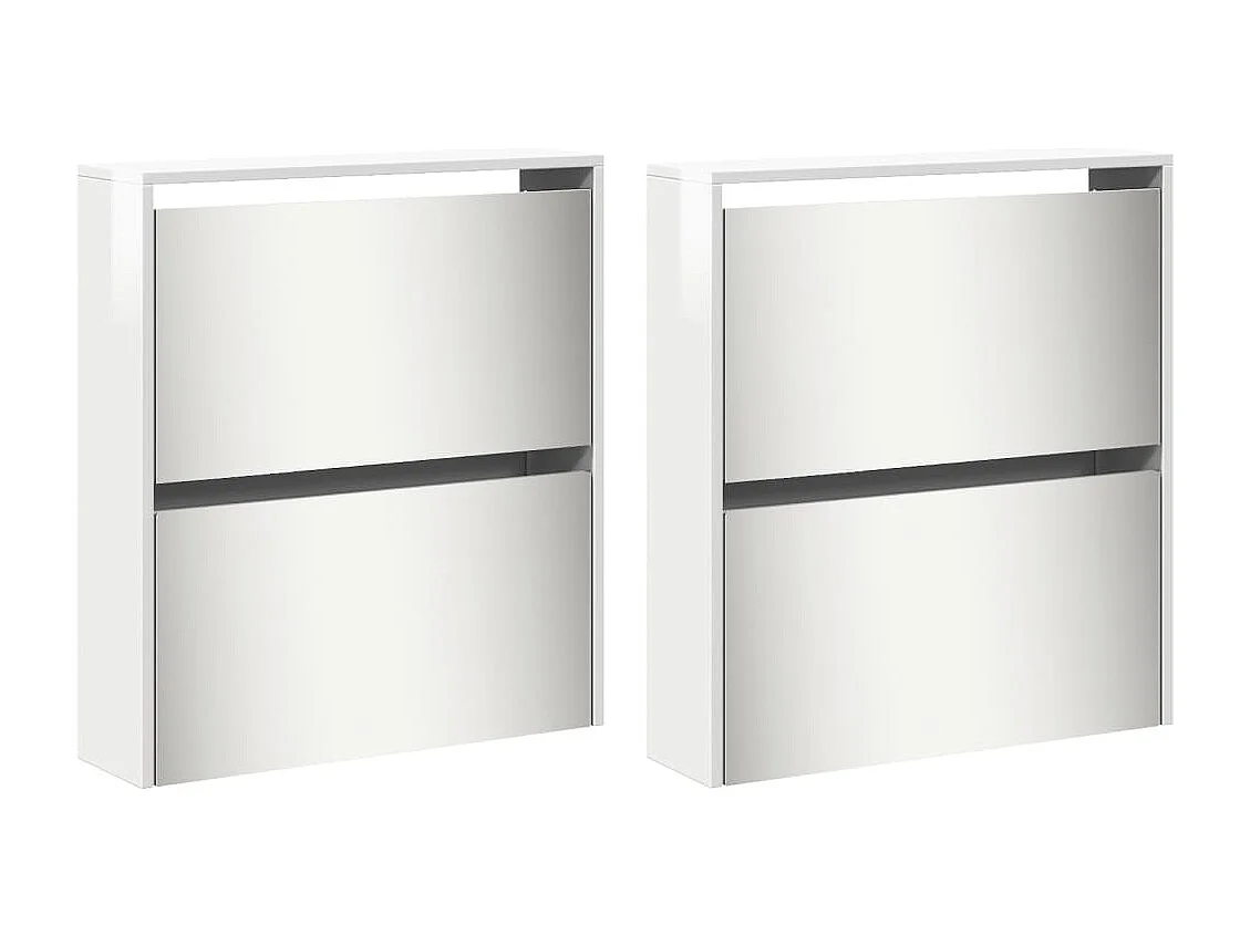 Armoire à chaussures miroir 4 niveaux blanc brillant