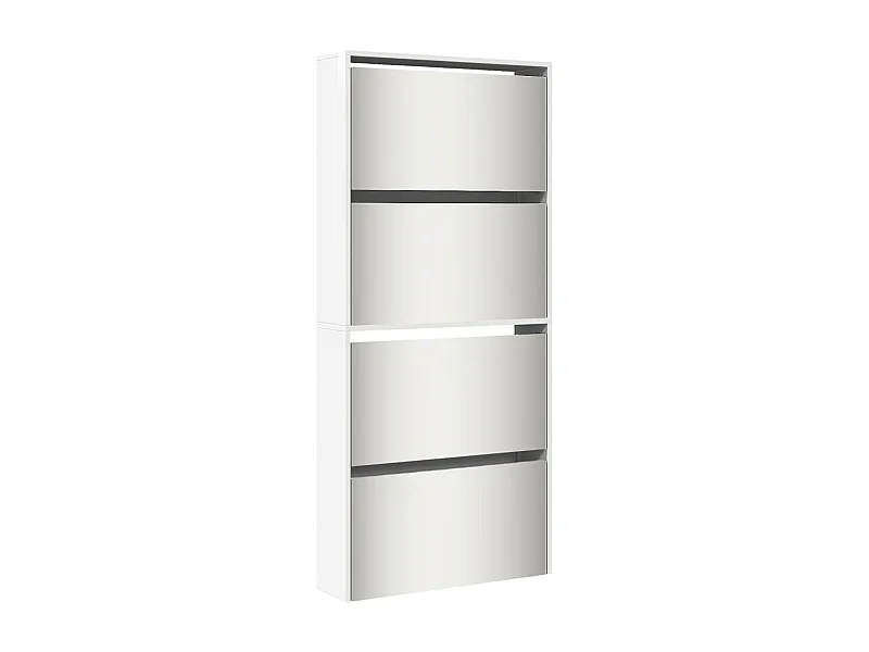 Armoire à chaussures miroir 4 niveaux blanc brillant