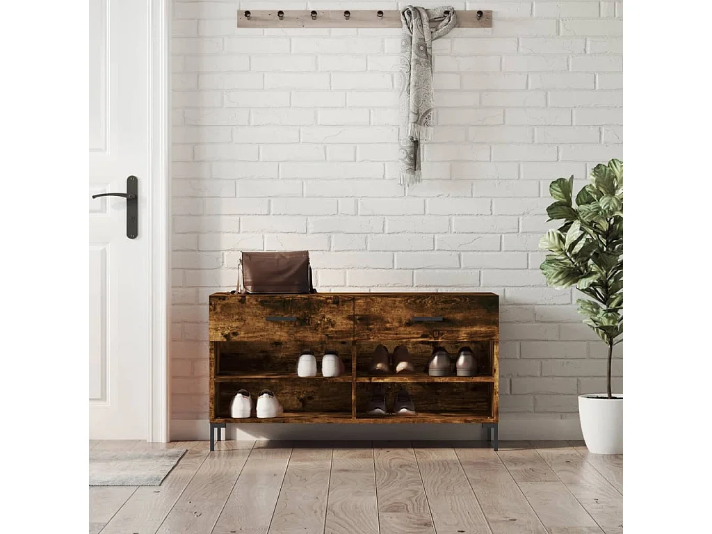 Banc à chaussures chêne fumé 102x35x55 bois d'ingénierie