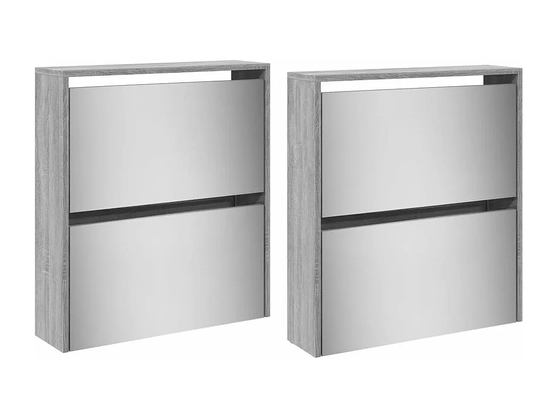 Armoire à chaussures miroir 4 niveaux sonoma gris 63x17x134