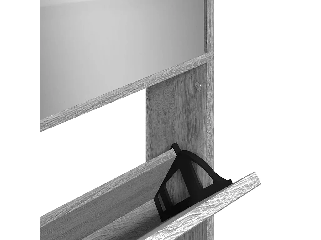 Armoire à chaussures miroir 4 niveaux sonoma gris 63x17x134