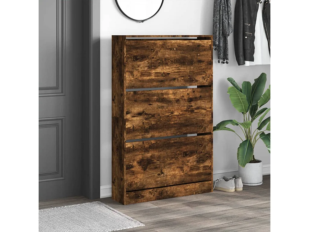 Armoire à chaussures chêne fumé 80x21x125,5 bois ingénierie