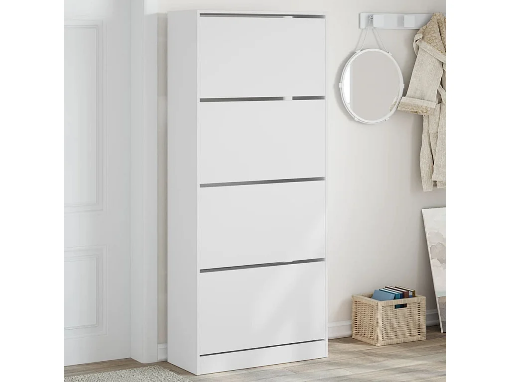 Armoire à chaussures 4 tiroirs rabattables blanc 80x34x187,5