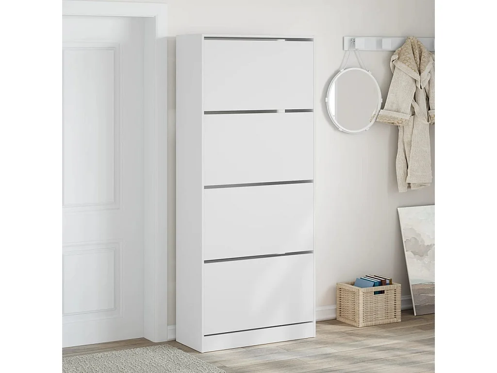 Armoire à chaussures 4 tiroirs rabattables blanc 80x34x187,5