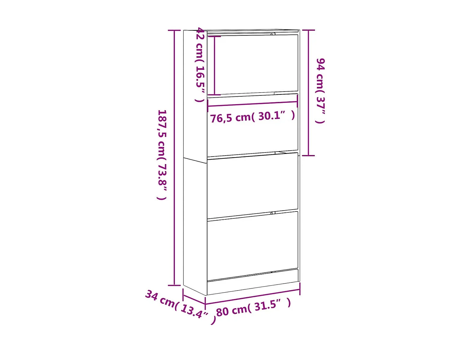 Armoire à chaussures 4 tiroirs rabattables blanc 80x34x187,5