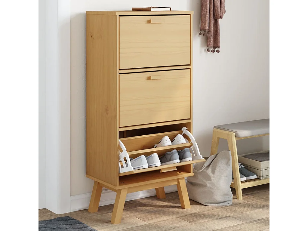 Armoire à chaussures OLDEN marron 55x35x120 bois pin massif