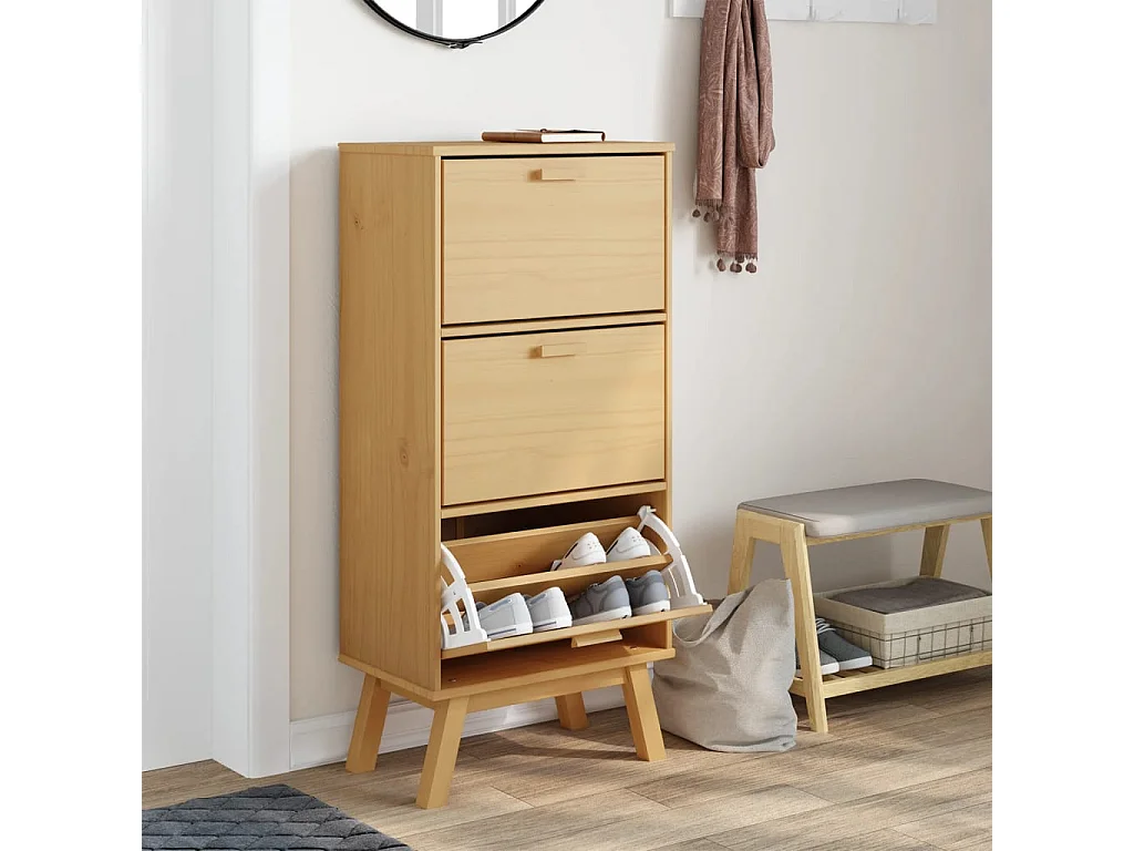 Armoire à chaussures OLDEN marron 55x35x120 bois pin massif