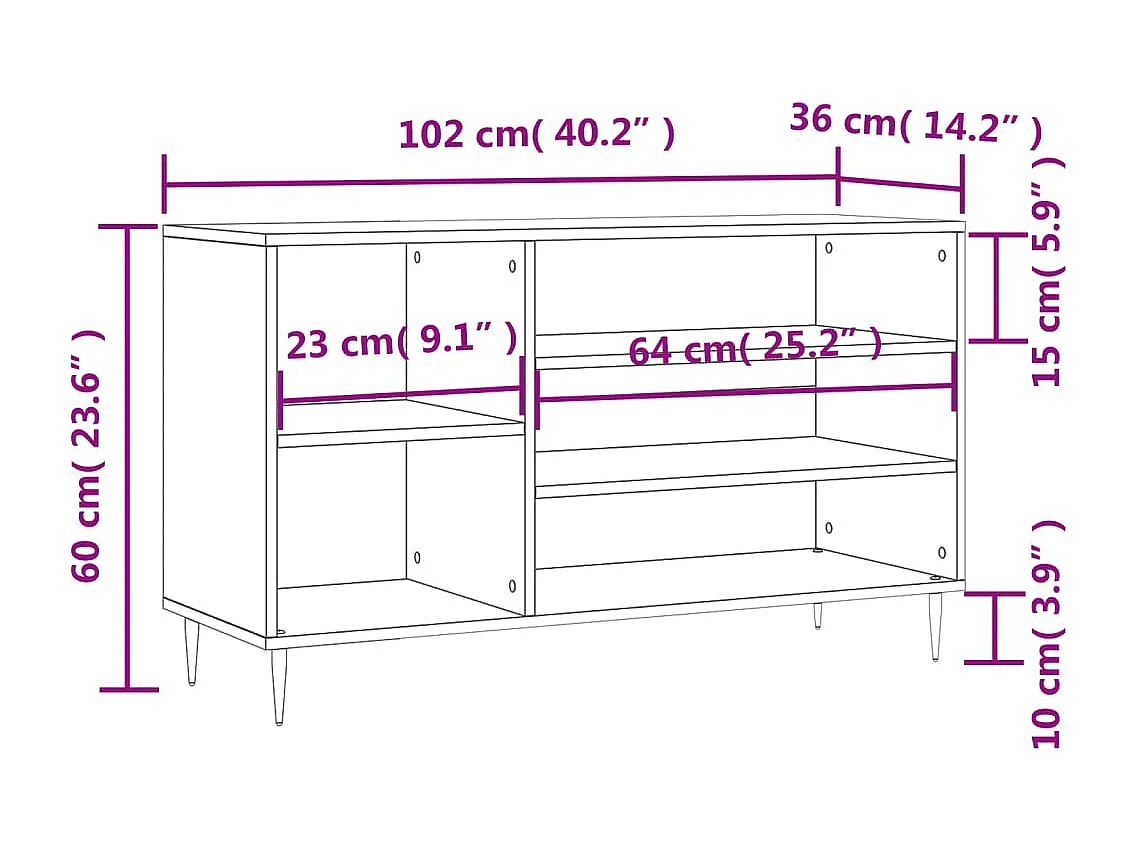 Armoire à chaussures Gris béton 102x36x60 Bois d'ingénierie