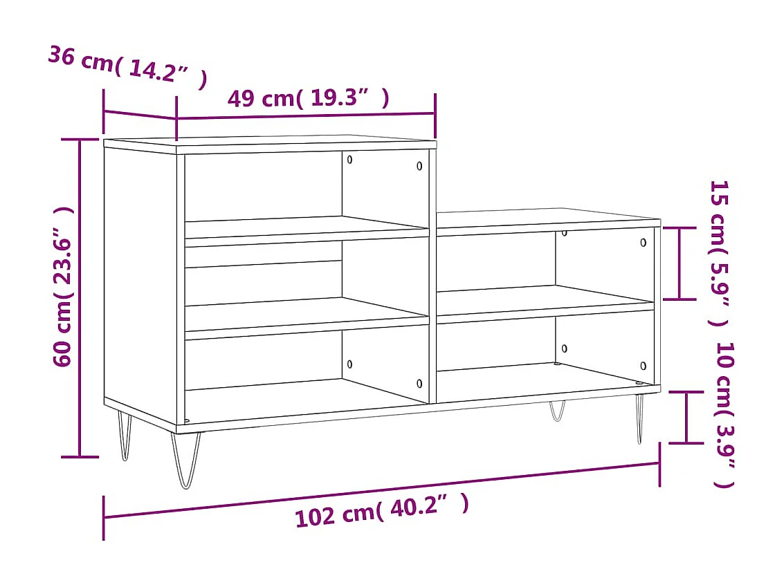 Armoire à chaussures Noir 102x36x60 Bois d'ingénierie