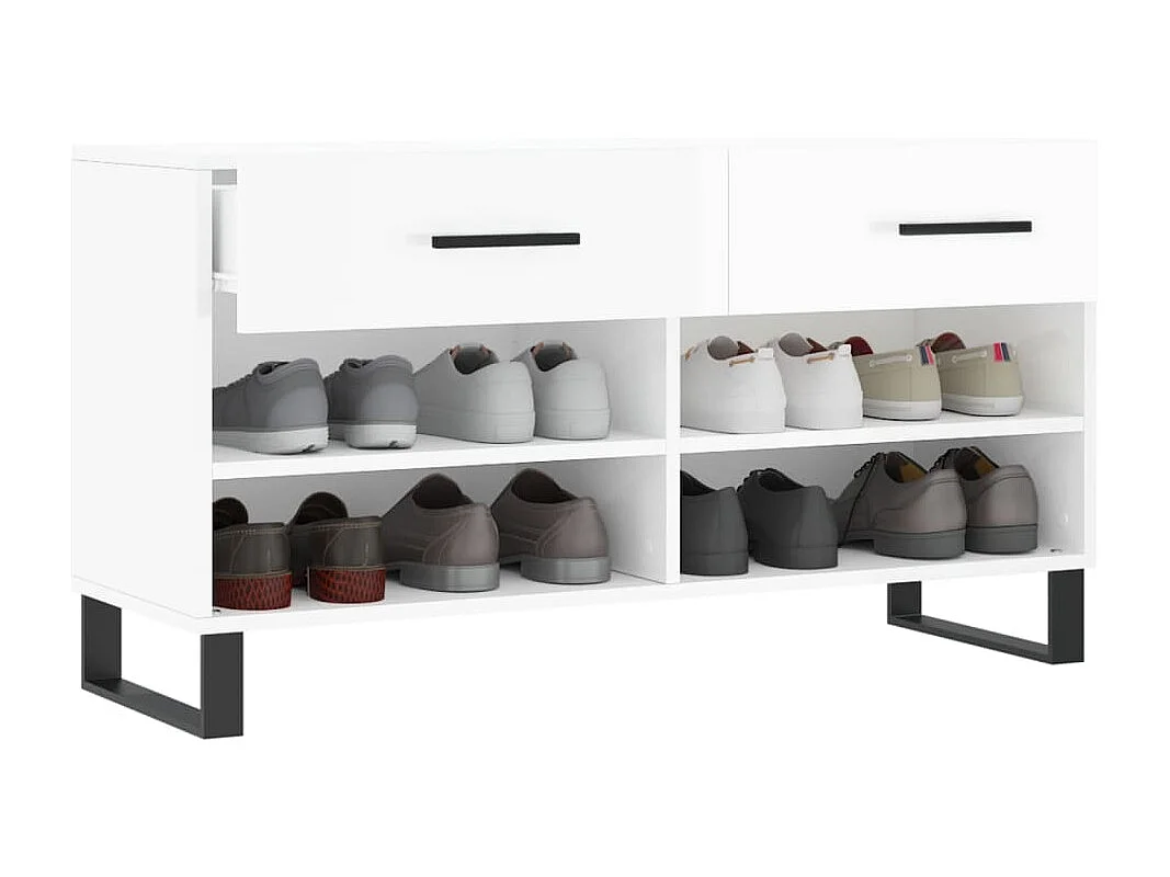 Banc à chaussures blanc brillant 102x35x55 bois d'ingénierie